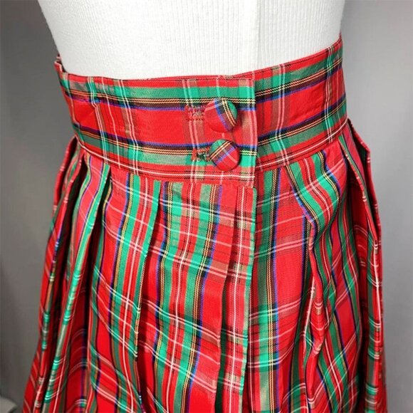 VINTAGE 80's Taffeta A-Line Plaid Tea Length Skirt - Picture 4 of 7